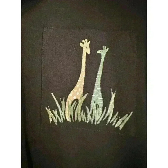 Tapestry Sporte Petite L Button Short Sleeve Collar Shirt Giraffe Embroidered - Picture 4 of 8